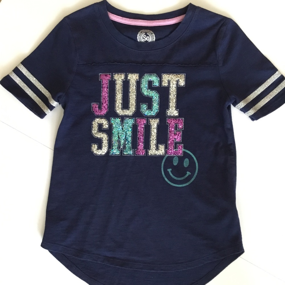 SO Girl’s T-Shirt “Just Smile” Short Sleeve Sz 7/8